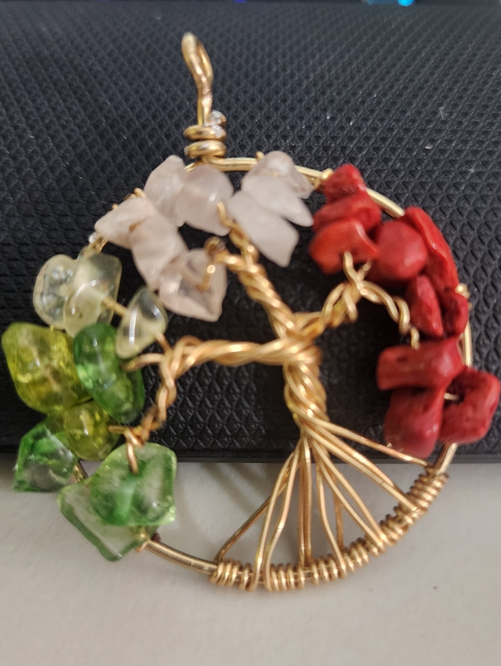 Tree of Life Pendant with Red, Green and White Gems Itailian Or Mexican